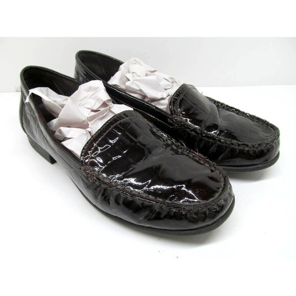 Clarks Bendables  Brown Patent Moc Toe Croc Print Loafers Size US 8.5 M - Picture 1 of 12